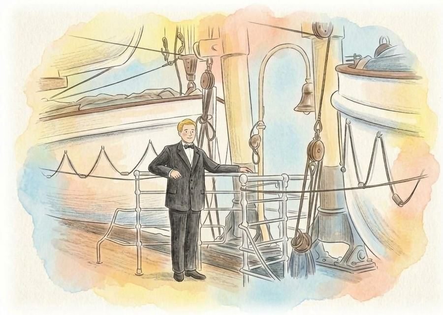 Hans de terno no convés de um navio