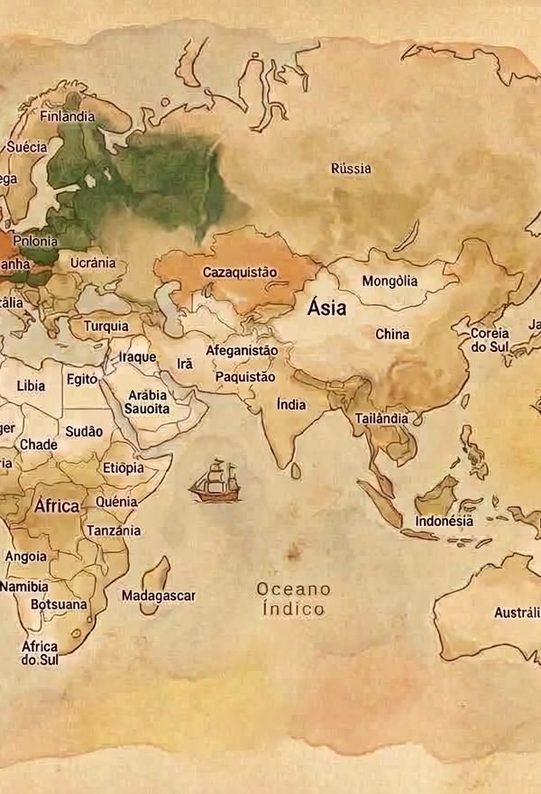 Mapa antigo: Ásia, África e Europa