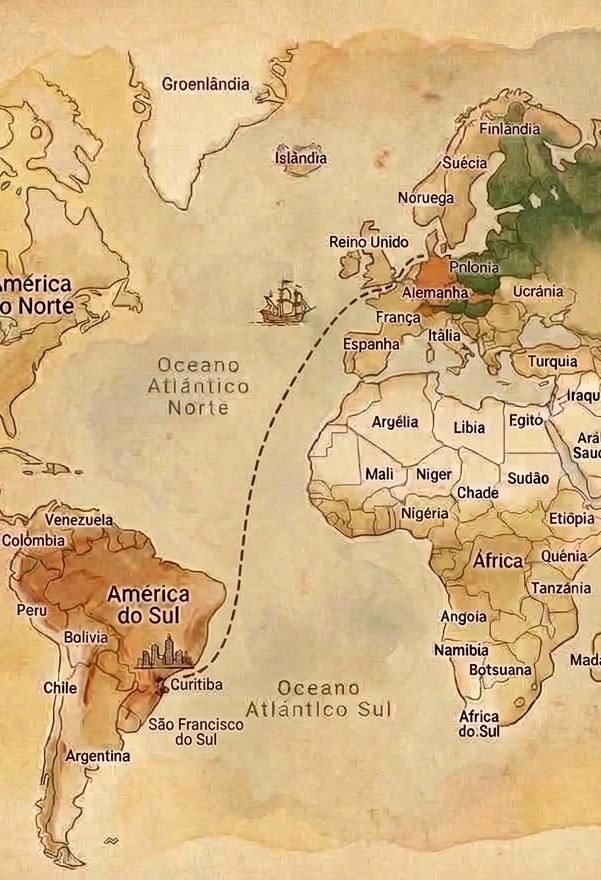 Mapa antigo: a rota da Europa até o sul do Brasil